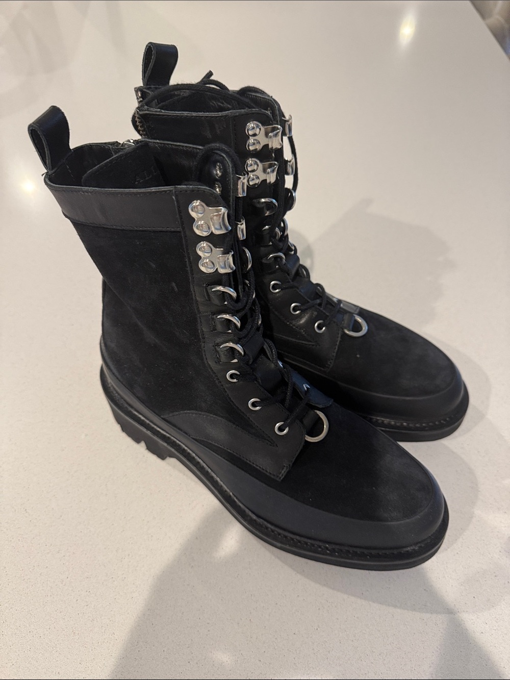 AllSaints Black Lace-Up Combat Boots with Silver Hardware